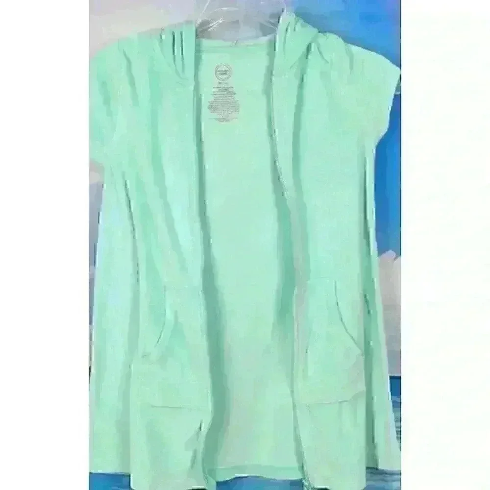 WONDER NATION Girls MINT GREEN Beach Cover Robe HOODIE Pockets Short Sleeve Med - Picture 3 of 6